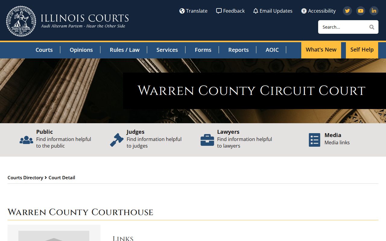Illinois Courts directory for Warren County Courthouse
