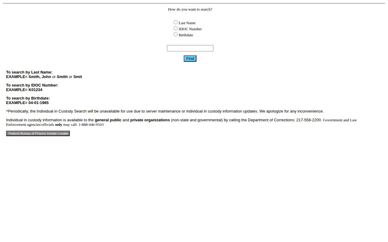 Illinois Department of Corrections public inmate search