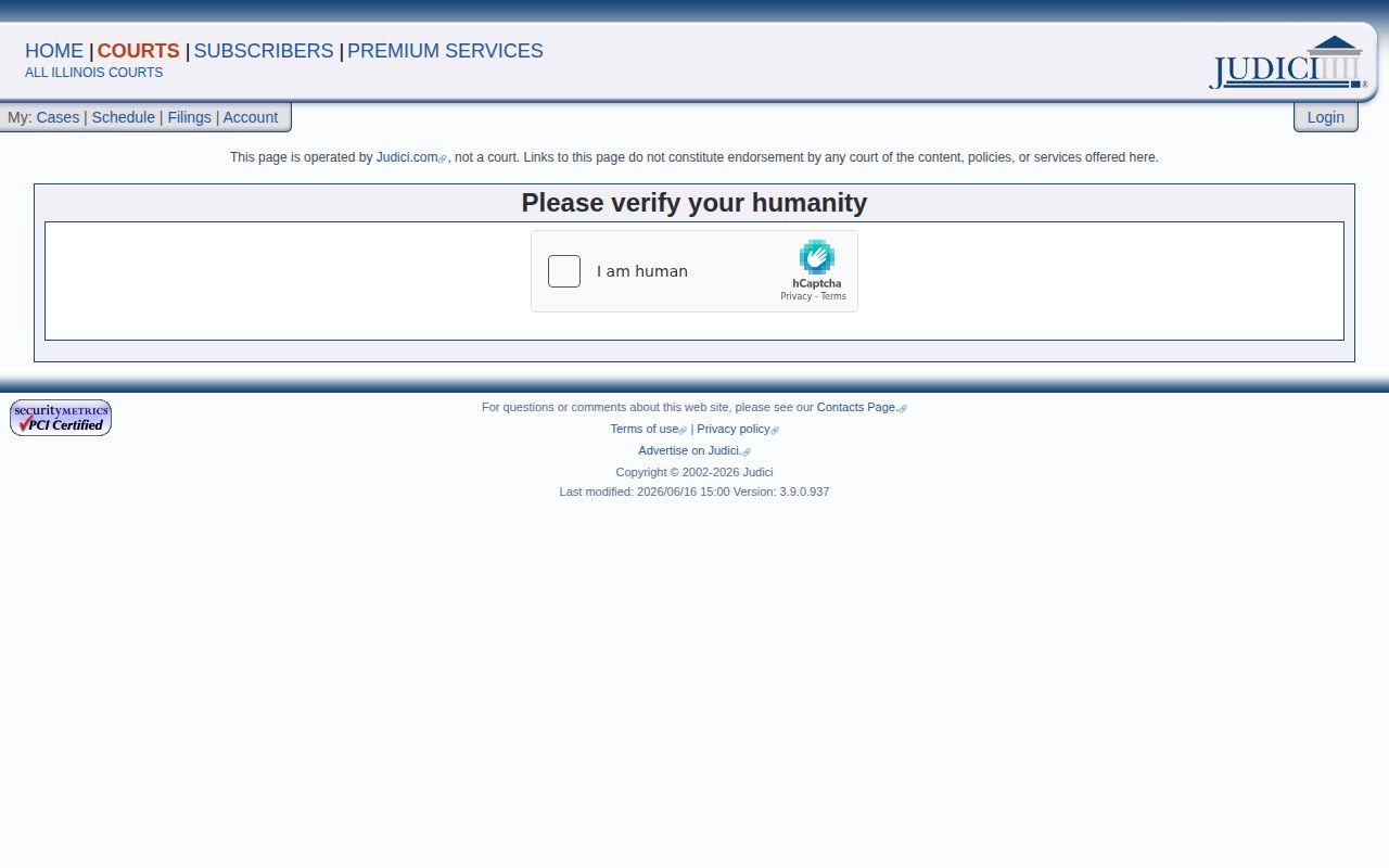 Judici Warren County court case search page